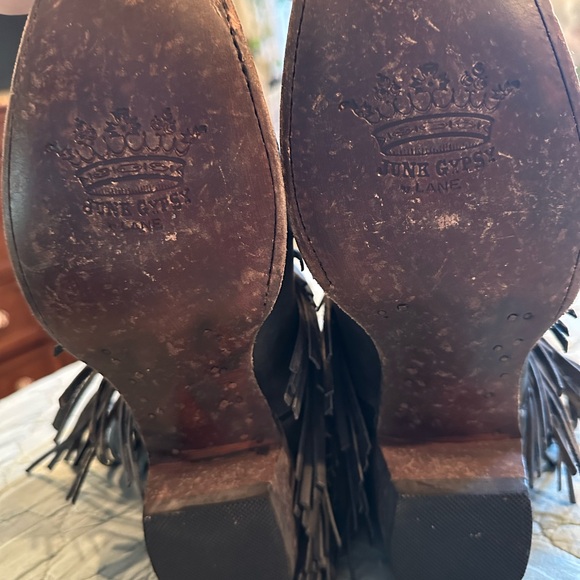 Fringed Black Leather Cowboy Boots- Junk Gypsy by Lane - Picture 5 of 5